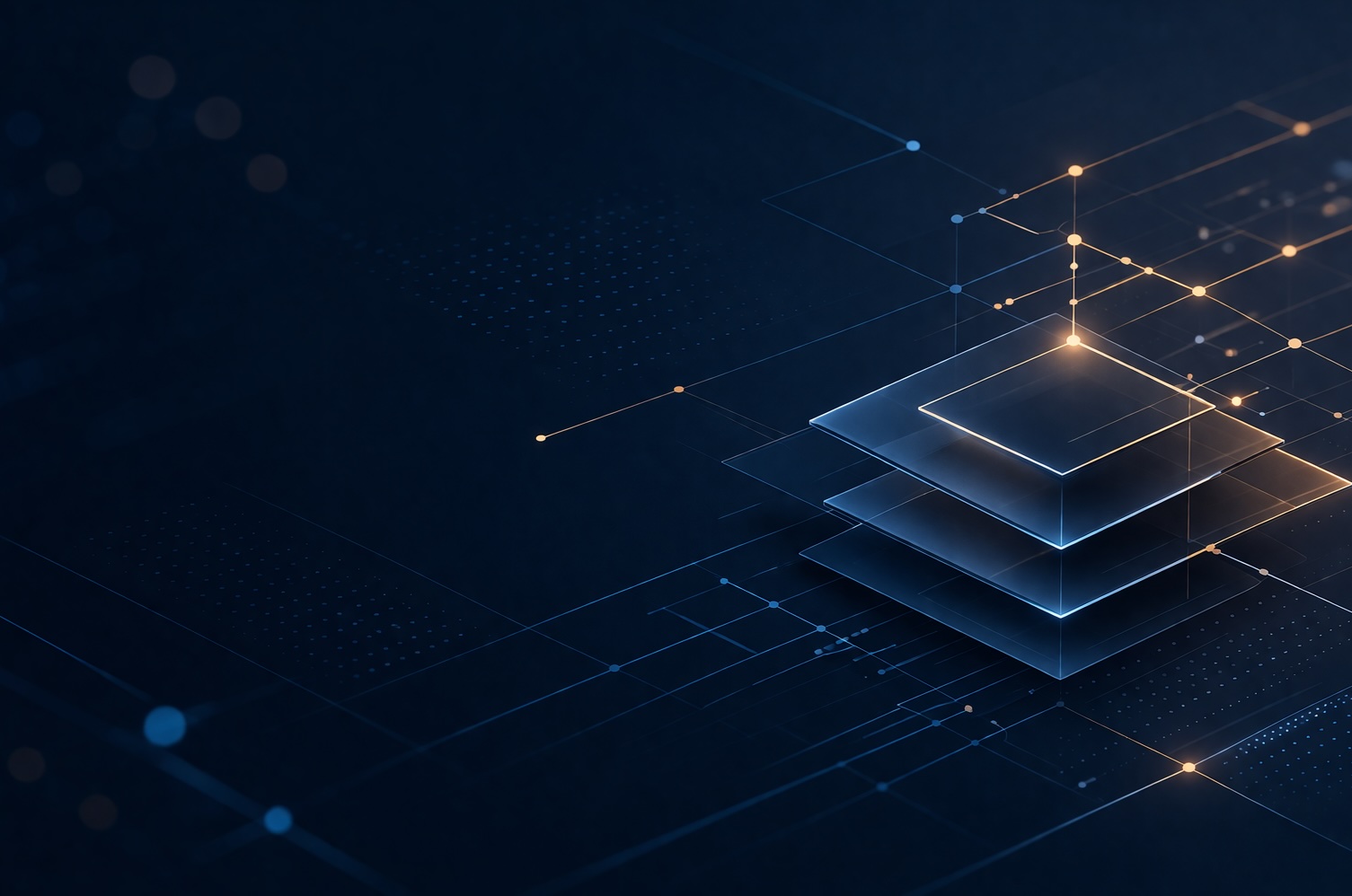 Layered digital control architecture representing AI decision governance and enterprise accountability